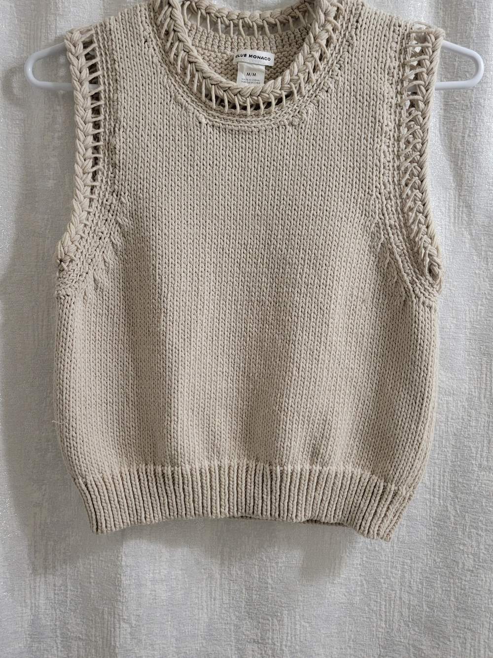 Club Monaco Beige Crochet-Trim Knit Sleeveless Pullover Vest